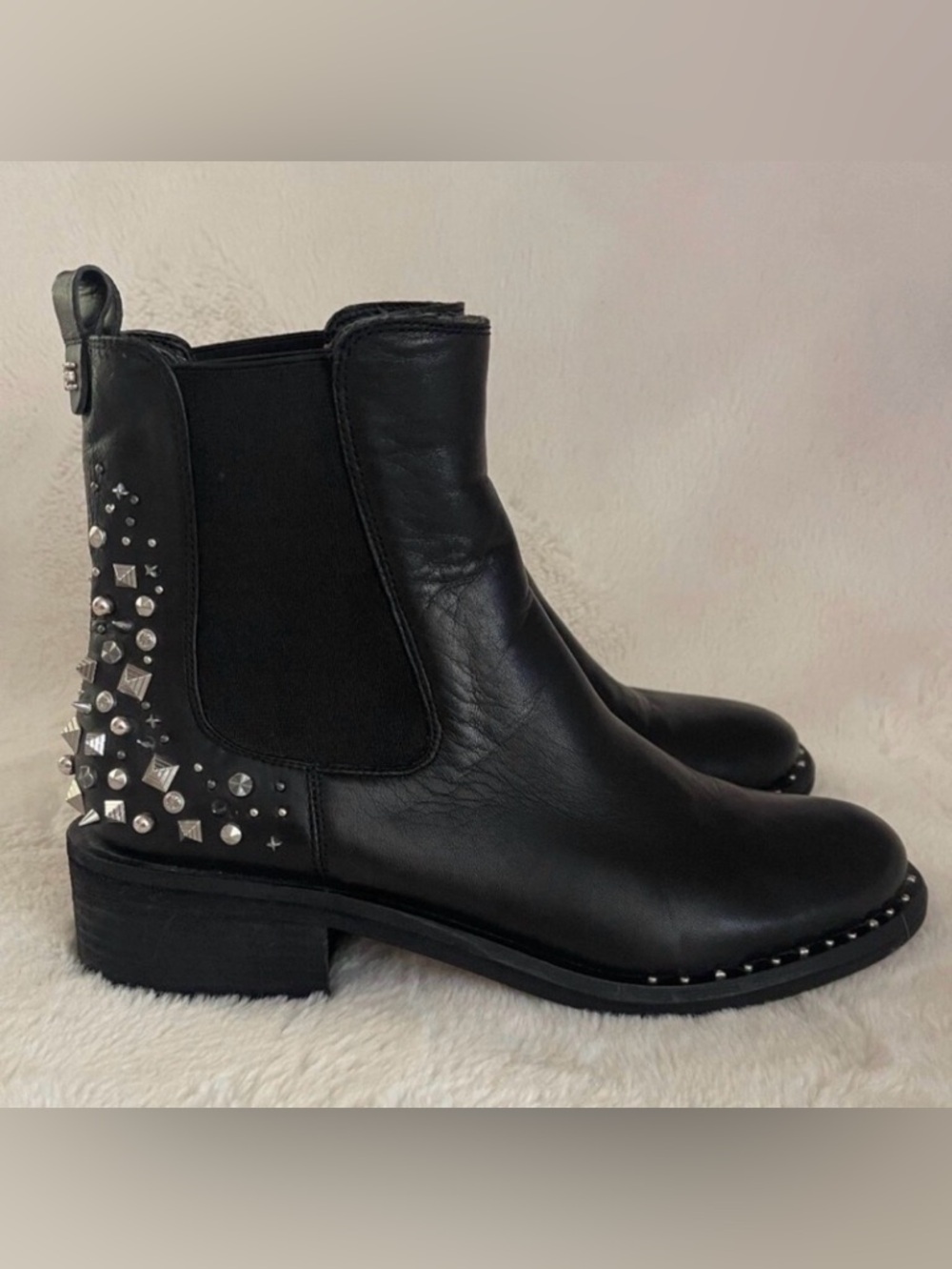 “Sam Edelman” Black Leather Boots “Dover” with Silver Studs. Size 7M